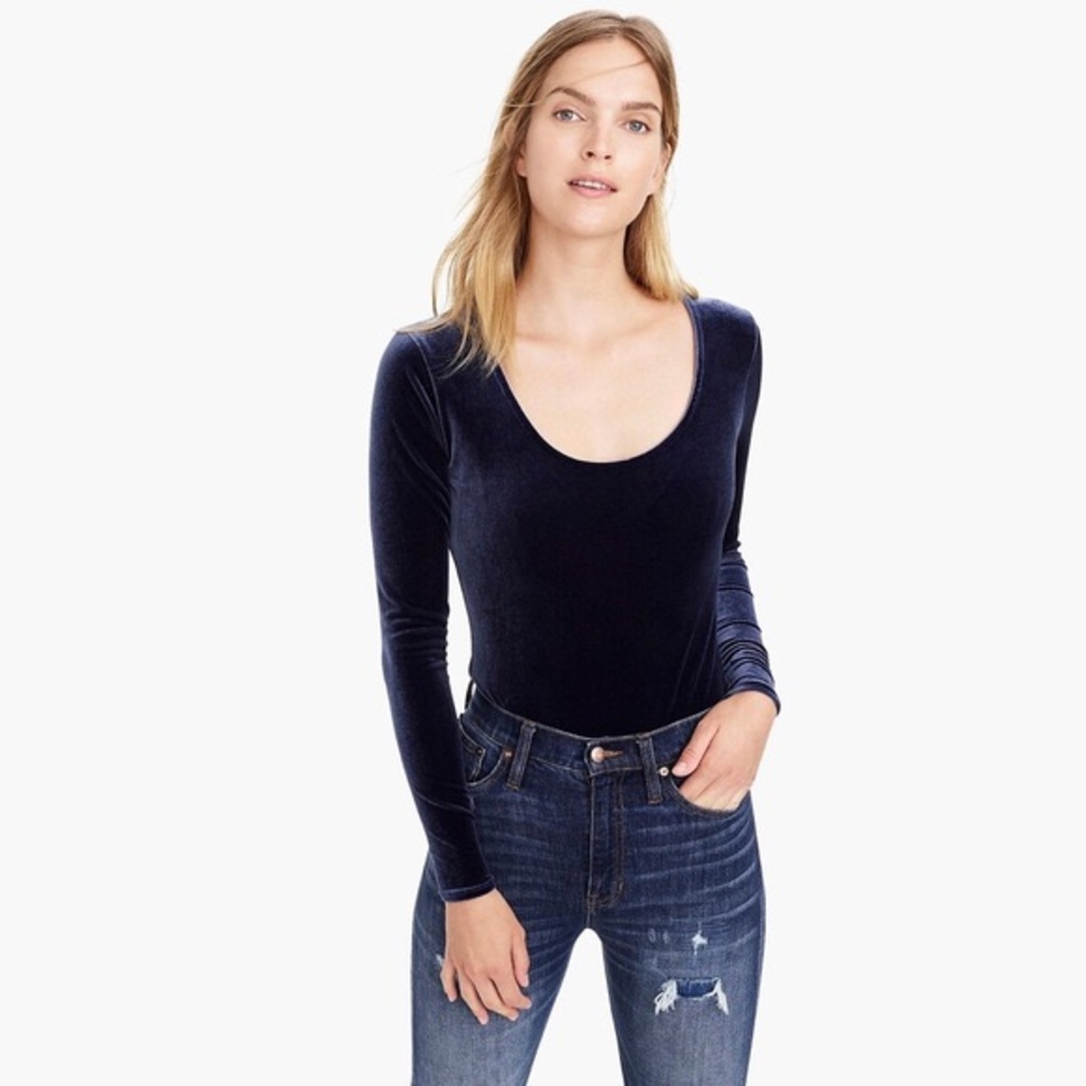 j. crew | black scoopneck stretch velvet bodysuit